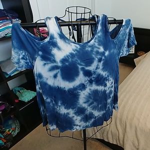 Blue tie dye cold shoulder top